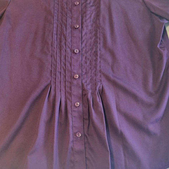 Coldwater Creek Plum Purple Pleated Tuxedo Front Button Down Blouse - Picture 2 of 8